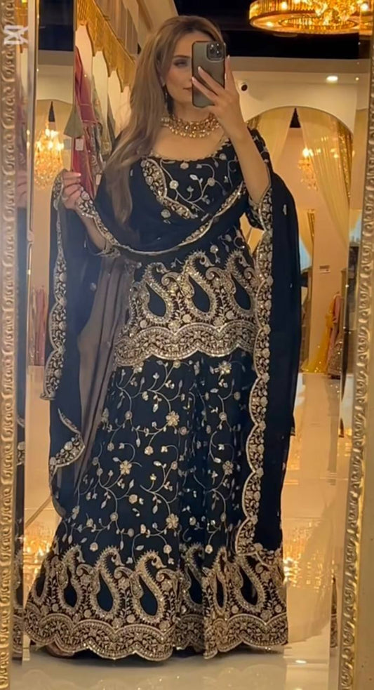 Lovely Black Color Heavy Embroidery Work Sharara Suit