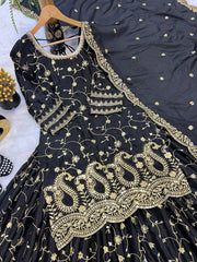 Lovely Black Color Heavy Embroidery Work Sharara Suit