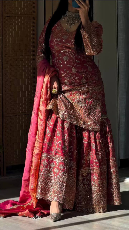 Ravishing Red Color Sequence Work Sharara Suit