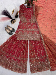 Ravishing Red Color Sequence Work Sharara Suit
