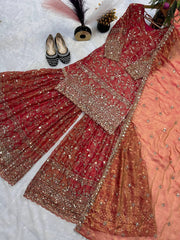 Ravishing Red Color Sequence Work Sharara Suit