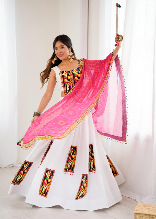 White Color Gamthi Work Lehenga Choli For Navratri Festival