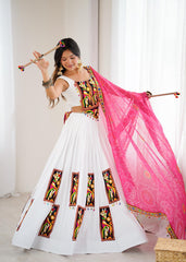White Color Gamthi Work Lehenga Choli For Navratri Festival