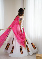 White Color Gamthi Work Lehenga Choli For Navratri Festival