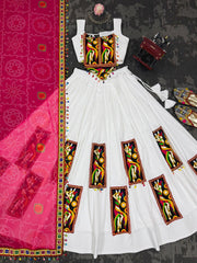 White Color Gamthi Work Lehenga Choli For Navratri Festival