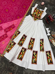 White Color Gamthi Work Lehenga Choli For Navratri Festival