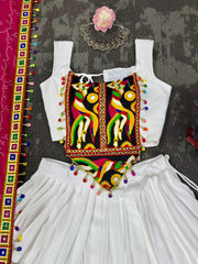 White Color Gamthi Work Lehenga Choli For Navratri Festival