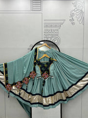 Garba Special Sky Blue Color Cotton Gamthi Work Lehenga Choli