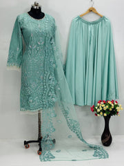 Ravishing Beige Color Net Embroidery Work Palazzo Suit