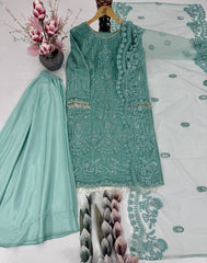 Ravishing Beige Color Net Embroidery Work Palazzo Suit
