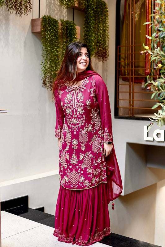 Ravishing Pink Color Sequence Work Georgette Sharara Suit