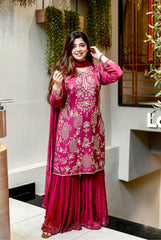 Ravishing Pink Color Sequence Work Georgette Sharara Suit