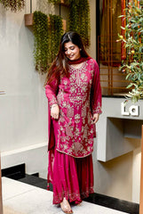 Ravishing Pink Color Sequence Work Georgette Sharara Suit