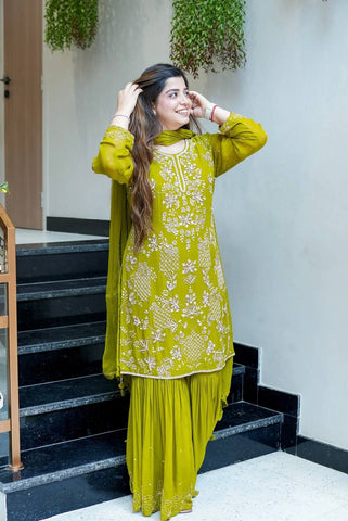 Ravishing Pink Color Sequence Work Georgette Sharara Suit