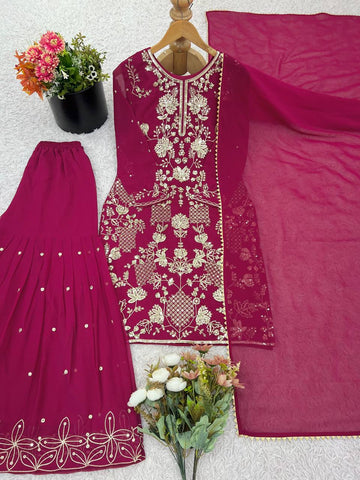 Ravishing Pink Color Sequence Work Georgette Sharara Suit