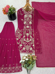 Ravishing Pink Color Sequence Work Georgette Sharara Suit