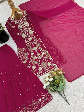 Ravishing Pink Color Sequence Work Georgette Sharara Suit