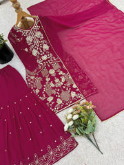 Ravishing Pink Color Sequence Work Georgette Sharara Suit