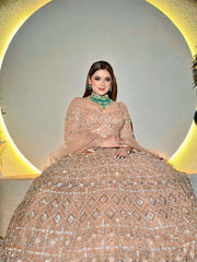 Wedding Collection Beige Color Net Embroidery Lehenga Choli