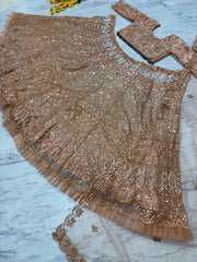 Wedding Collection Beige Color Net Embroidery Lehenga Choli