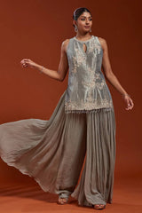 Alluring Gray Color Embroidery Work Palazzo Suit