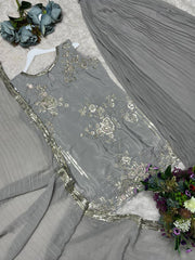Alluring Gray Color Embroidery Work Palazzo Suit