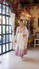 Adorable White Embroidery Work Organza Gown