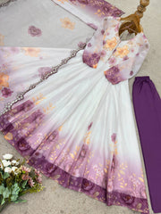 Adorable White Embroidery Work Organza Gown
