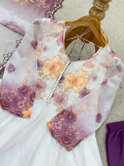 Adorable White Embroidery Work Organza Gown