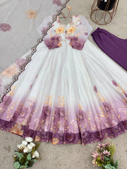 Adorable White Embroidery Work Organza Gown