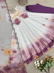 Adorable White Embroidery Work Organza Gown