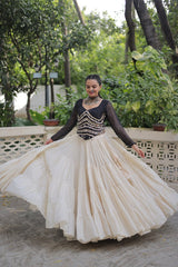 Pink Color Mirror Work Lehenga Choli For Navratri Wear