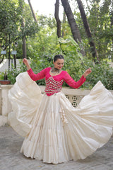 Pink Color Mirror Work Lehenga Choli For Navratri Wear