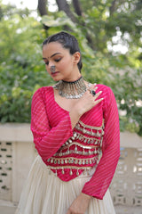 Pink Color Mirror Work Lehenga Choli For Navratri Wear