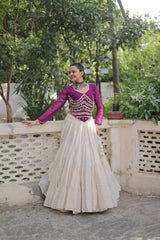 Pink Color Mirror Work Lehenga Choli For Navratri Wear