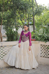 Pink Color Mirror Work Lehenga Choli For Navratri Wear