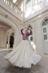 Pink Color Mirror Work Lehenga Choli For Navratri Wear