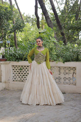 Pink Color Mirror Work Lehenga Choli For Navratri Wear