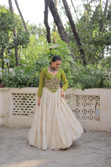 Pink Color Mirror Work Lehenga Choli For Navratri Wear