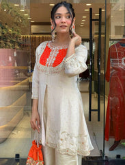 Marvelous Orange Color Embroidery Work Co-Ord Set