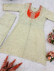 Marvelous Orange Color Embroidery Work Co-Ord Set