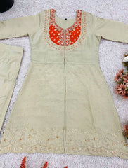 Marvelous Orange Color Embroidery Work Co-Ord Set