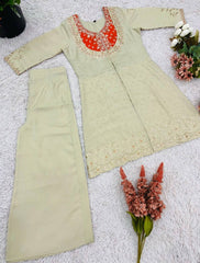 Marvelous Orange Color Embroidery Work Co-Ord Set