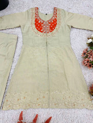 Marvelous Orange Color Embroidery Work Co-Ord Set