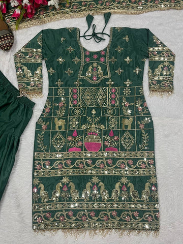 Exclusive Green Crepe with Sequence Work Dhoti Suit