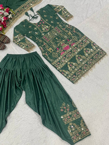 Exclusive Green Crepe with Sequence Work Dhoti Suit