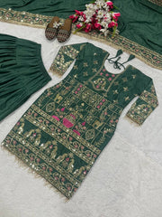 Exclusive Green Crepe with Sequence Work Dhoti Suit