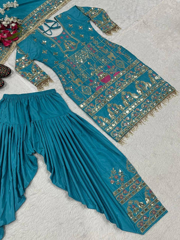Exclusive Green Crepe with Sequence Work Dhoti Suit