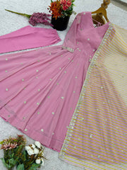 Attractive Sky Blue Georgette Work Palazzo Suit