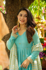 Attractive Sky Blue Georgette Work Palazzo Suit